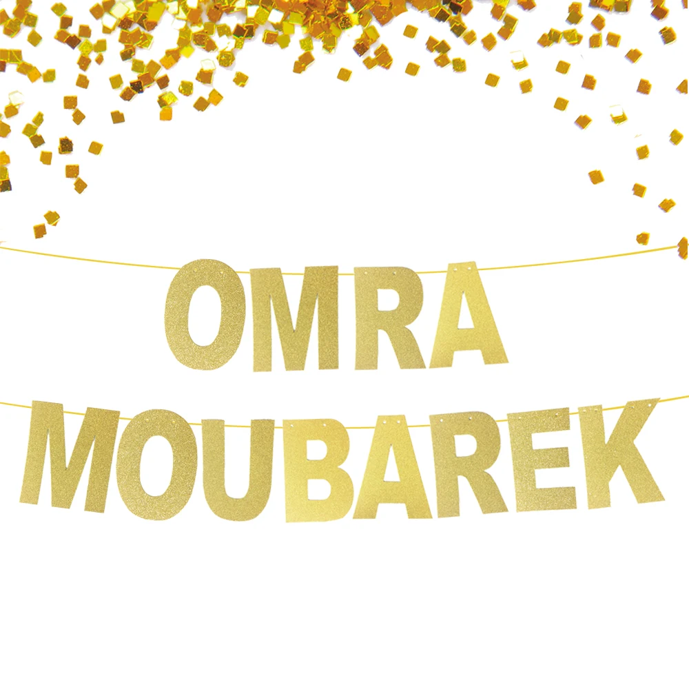 Блестящий Золотой баннер Omra Moubarek Рамадан mubarak украшения Eid Mubarak Новогоднее