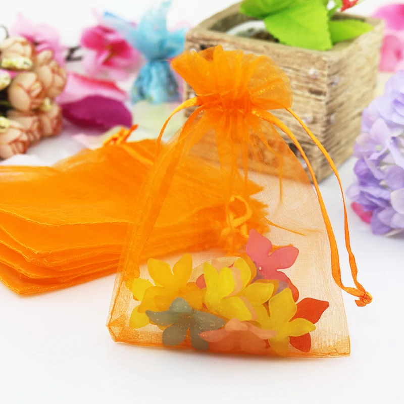 

500pcs/lot 7x9cm Small Organza Bag Orange Jewelry Nuts Packaging Bags Wedding Party Decoration Favors Candy Gift Bag Pouches
