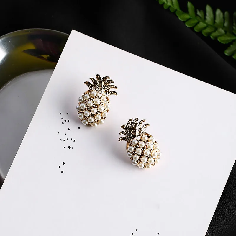 2018 простые серьги-гвоздики в форме фруктов золотого цвета с искусственным