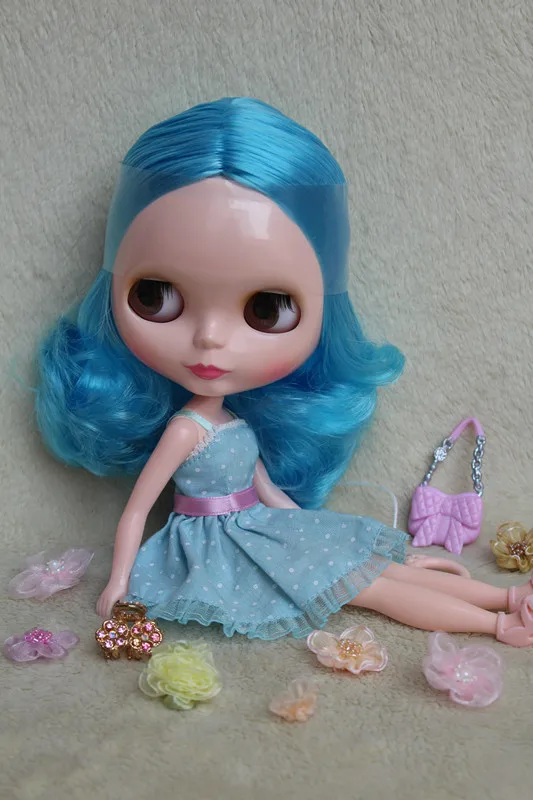 Blygirl Голубые короткие волосы кудрявые телесная кукла Blyth 438BL84 обычные DIY куклы