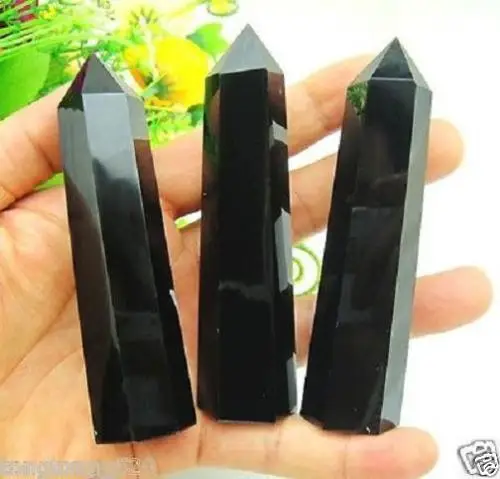 

3pcs Natural obsidian Quartz Crystal single Terminated Wand