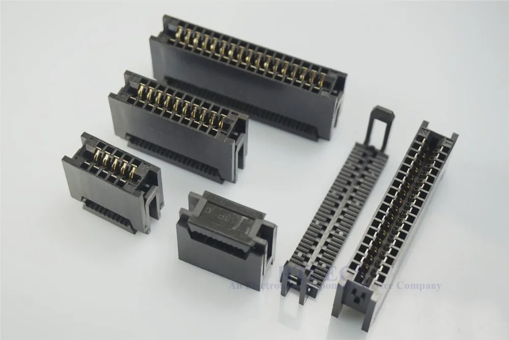 2 pcs IDC Type Card Edge Connector Slot 2.54 mm Pitch 10 14 16 20 24 26 30 34 40 50 60 64 Pin PCB Socket Flat Cable 1.27 mm
