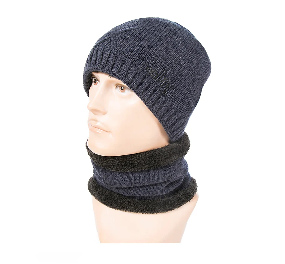 Evrfelan New Design Thick Winter Hat Scarf Men Women Knitting Warm Beanie Hat Ring Scarves Unisex Solid Color Gorros Bonnet - Цвет: D