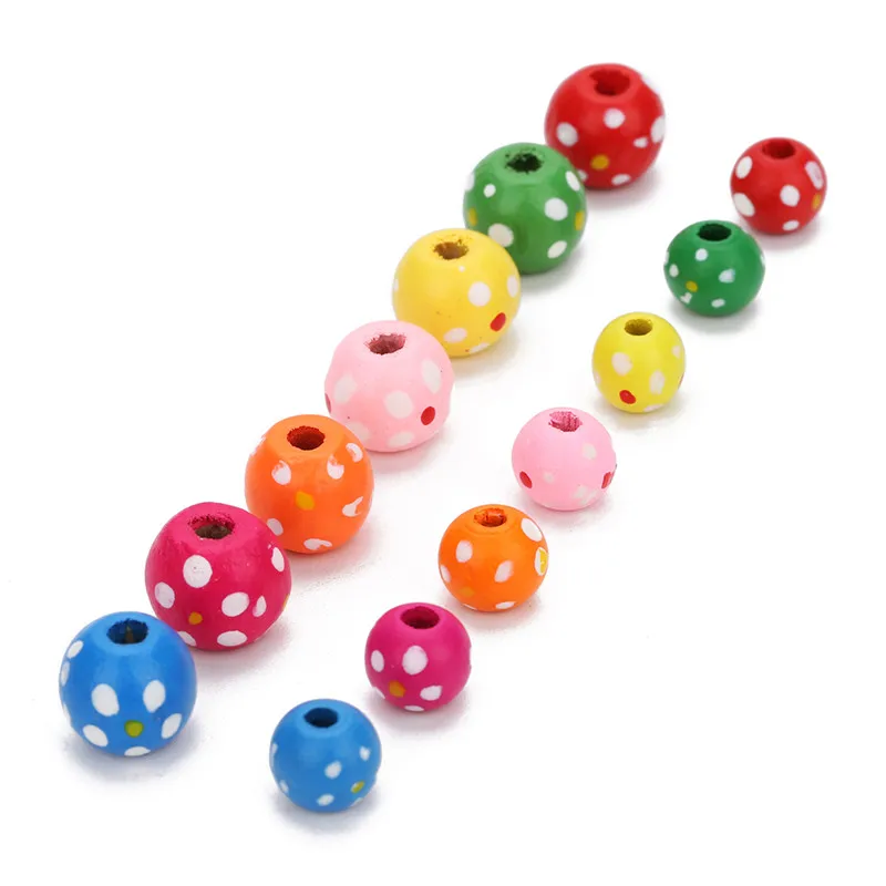 

LOULEUR 100pcs 10mm 12mm Round Natural Wood Beads White Dot Colorful Spacer Wooden Beads for Necklaces Bracelets Jewelry Makings