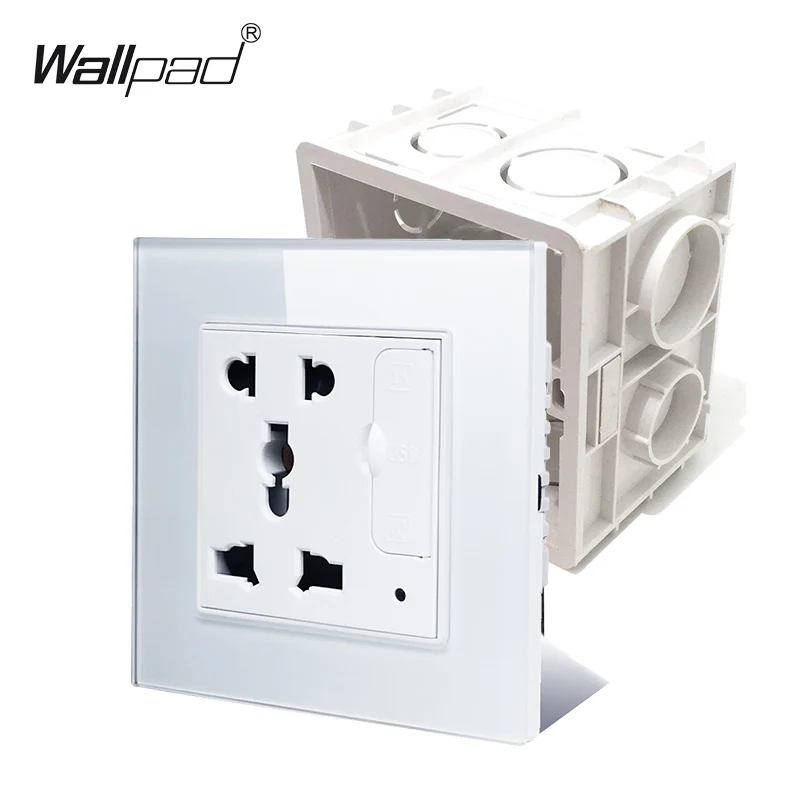 Wallpad S6 белая черная стеклянная панель одна универсальная розетка с 3 1 А 2 usb-портом