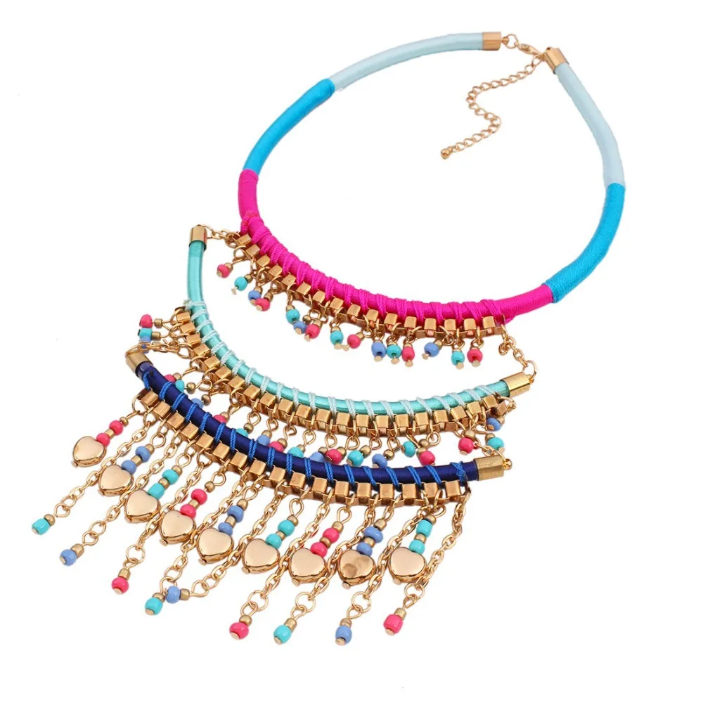 Ожерелье женщины богемия многослойный веревка сеть длинные бусины макси s и