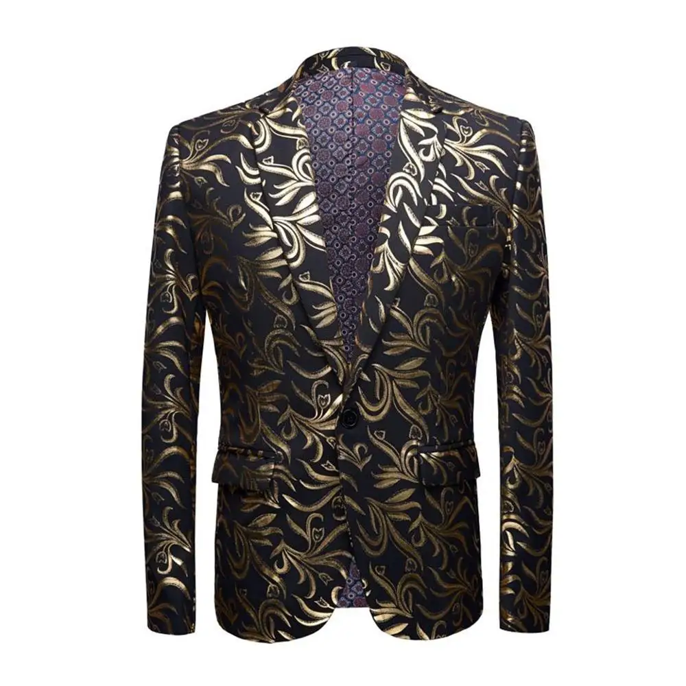 2019 мужской повседневный костюм Мужская Весенняя верхняя одежда золотая ткань