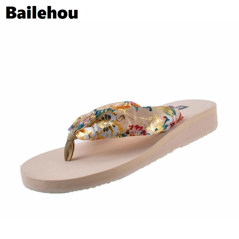 Bailehou/женские шлепанцы на плоской подошве Летние пляжные Атласная обувь низком