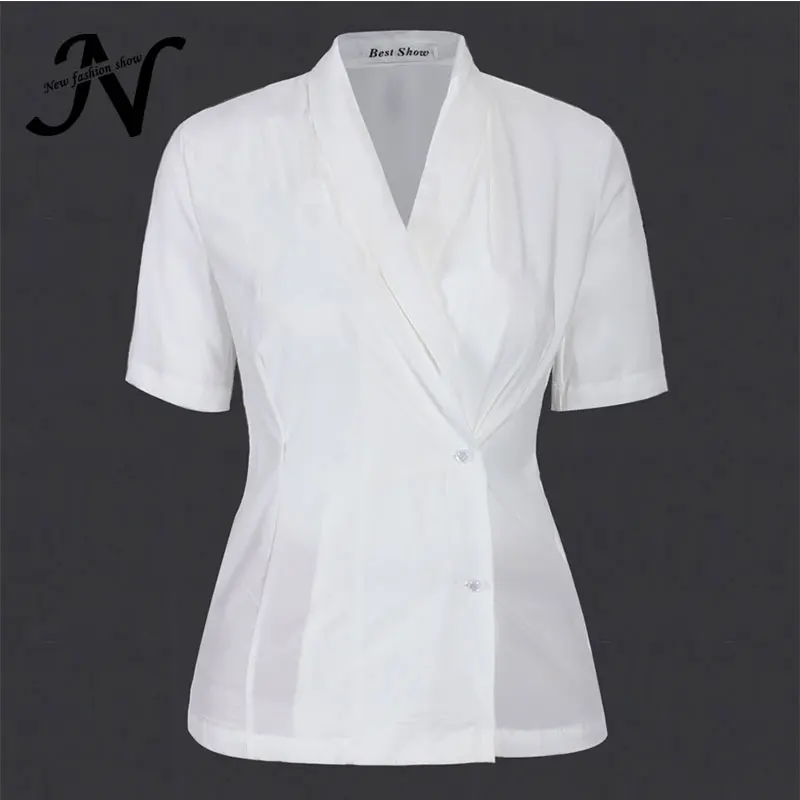 Шифоновая Блузка с коротким рукавом Новое поступление 2018 Офисная рубашка белая