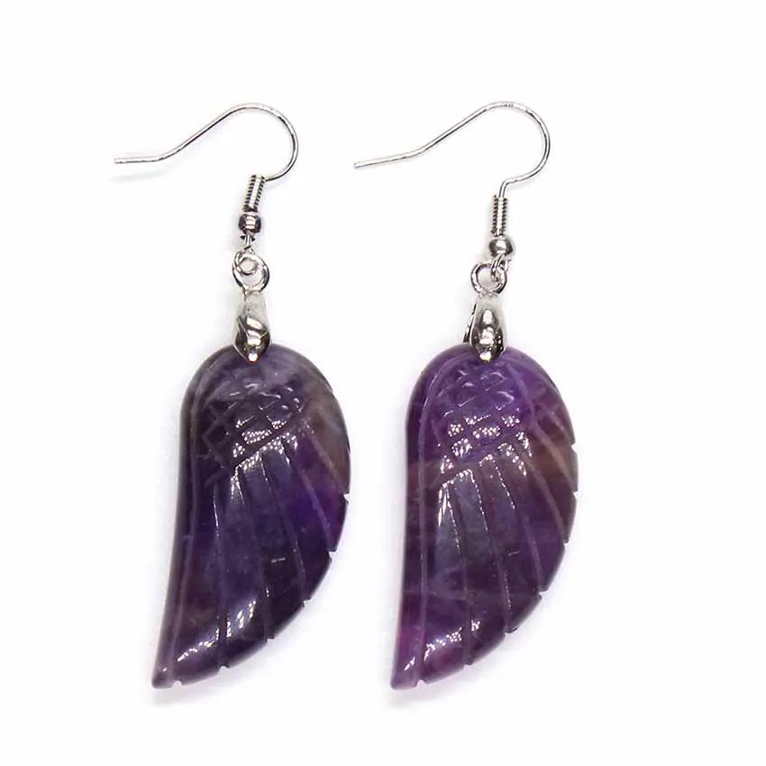 

100-Unique 1 Pair Silver Plated Classic Angel Wing Dangle Earrings Natural Purple Amethysts Stone Earring