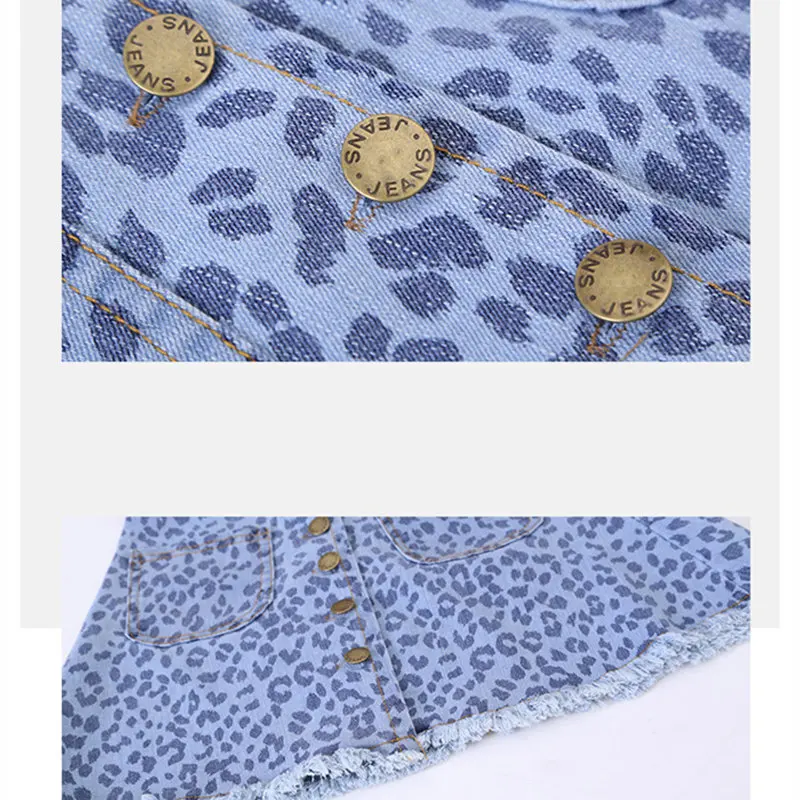 

New Fashion Luxury Teenagers Denim Tutus Skirt For Girls With Belt High Quality Sexy Summer Children Leopard Print Ruffly Skirts