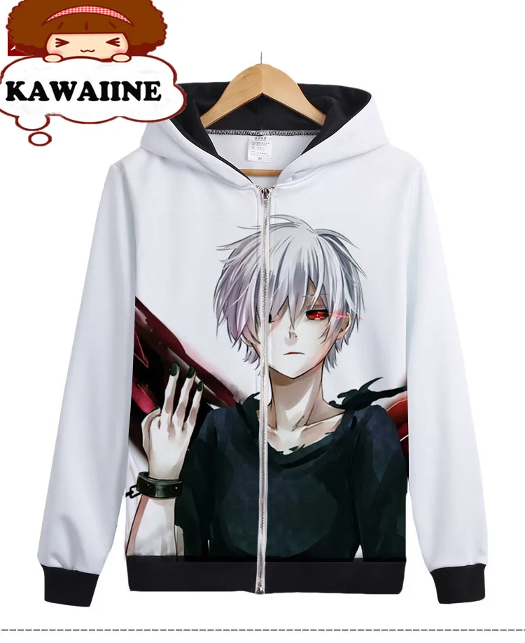 Токийский Гуль канеки Кен оверсайз японский аниме Толстовка белые мужские