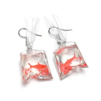 funny earrings resin goldfish fish bag earrings for women crystal stone stars geometric enamel earrings cute water pouch jewelry