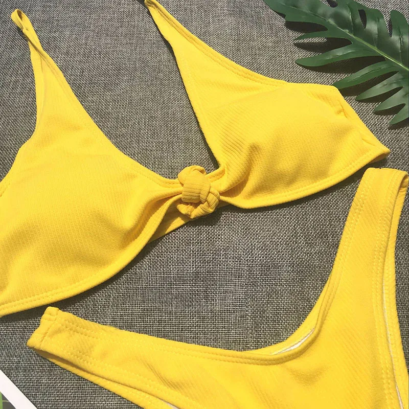 Solid Tied Bandage Women Sexy Bikini Sets Push Up Bow High Quality Swimwear Biquini Padded Adjustable Straps Maillot de bain M29 |
