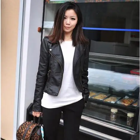 Женская кожаная куртка на молнии из ПУ кожи | одежда