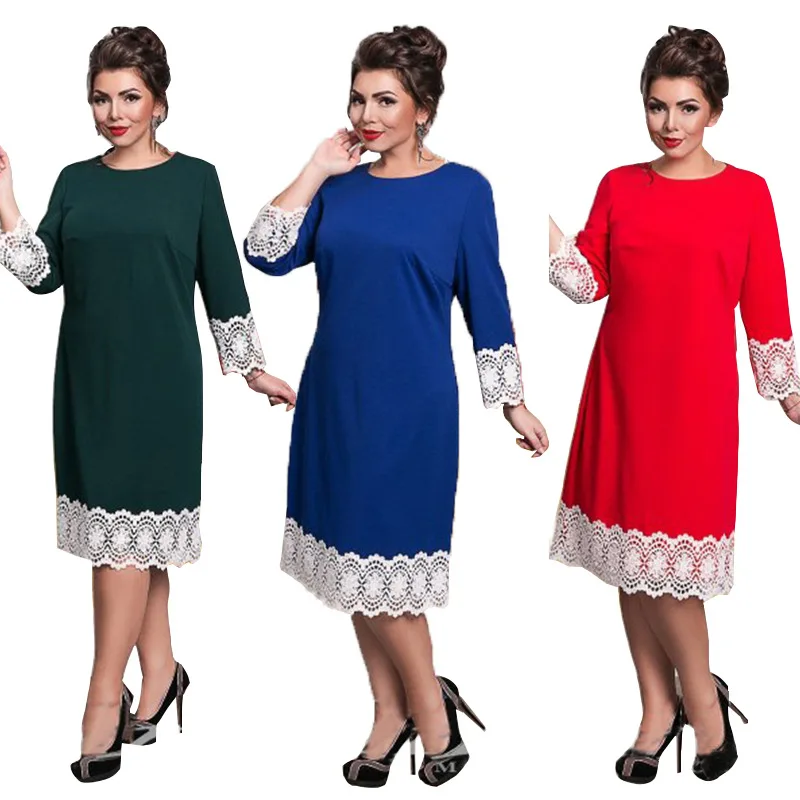 Женское кружевное офисное платье миди зеленое красное синее элегантное большого