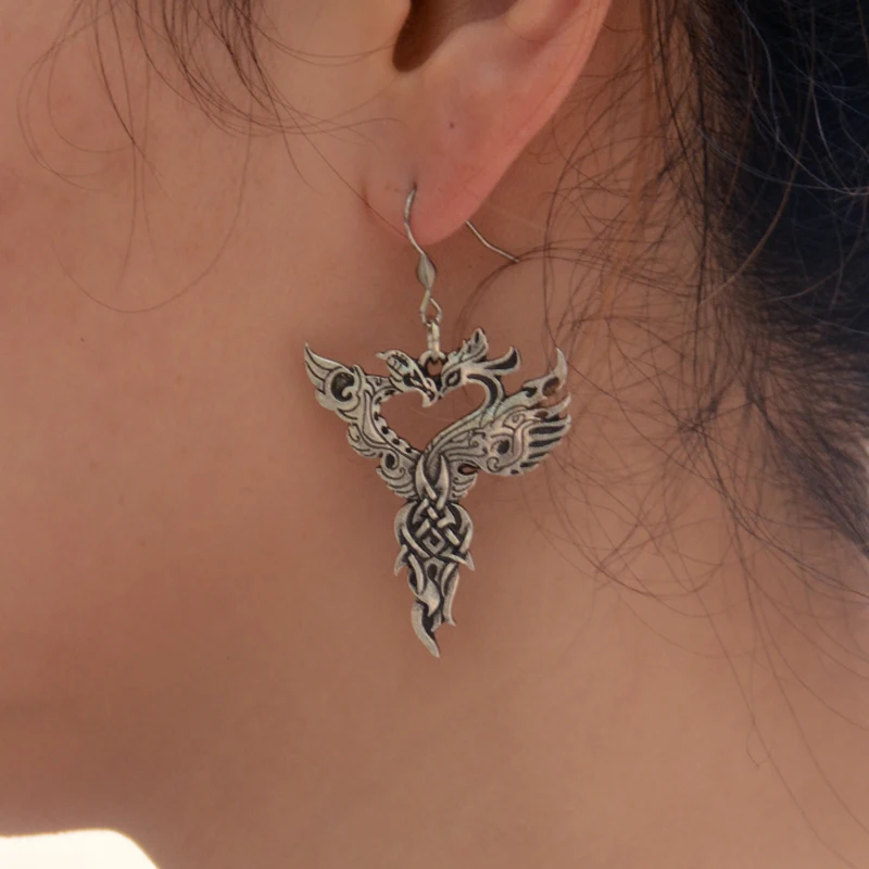 

1pair Dragon Phoenix Celtics Bird Earrings Viking Amulet Pendant Earrings Dangle Drop Earrings Jewelry
