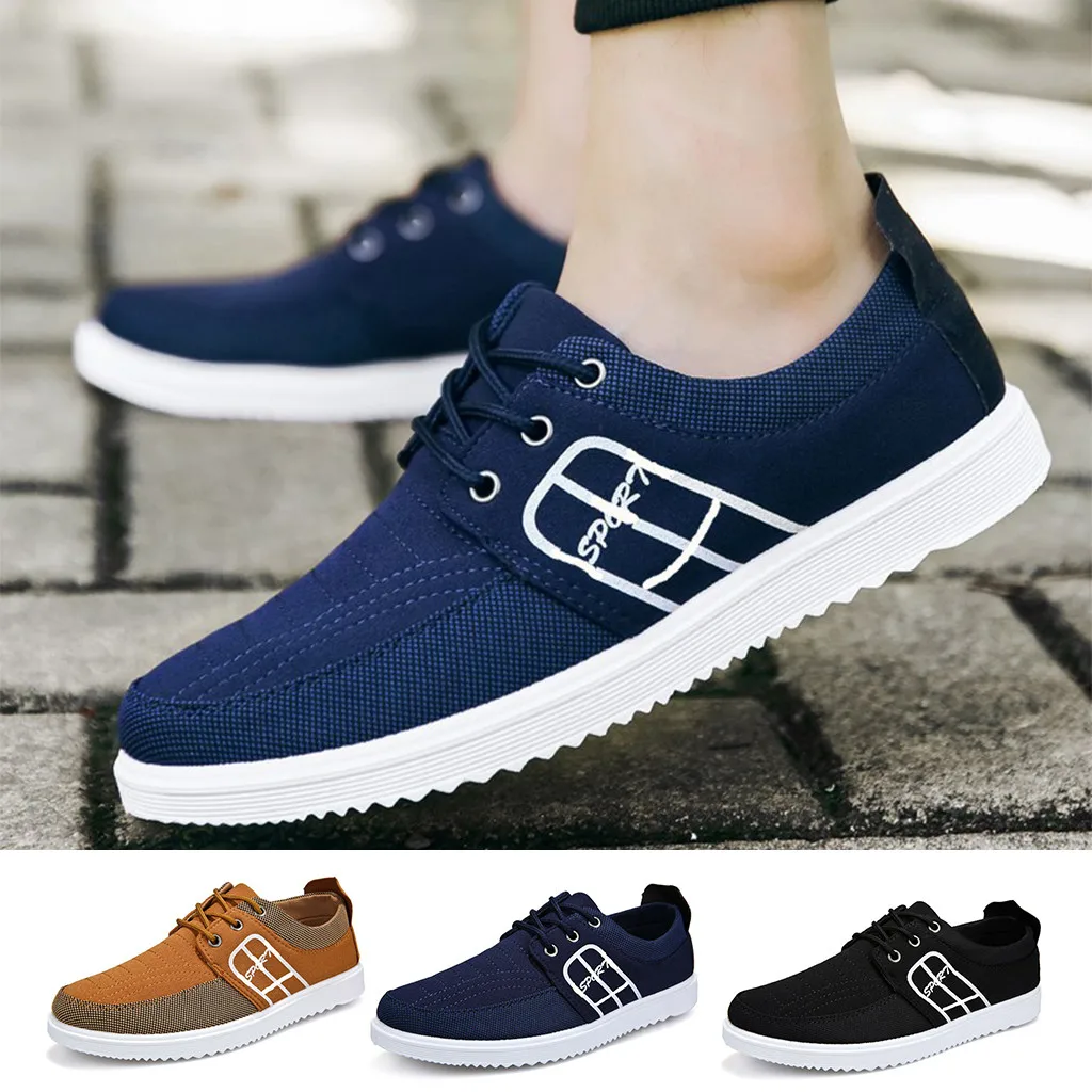 2019 Casual shoes men summer New Fashion Men's Lace Up Sports Loafers Sneakers Flat Canvas Shoes #G4 | Обувь