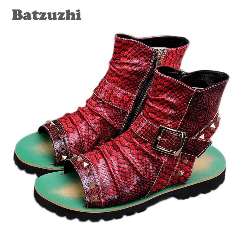 

BATZUZHI/модные черные мужские летние сандалии; кожаные сандалии-гладиаторы с открытым носком; мужские пляжные туфли; Chaussure Homme; US12 EU46