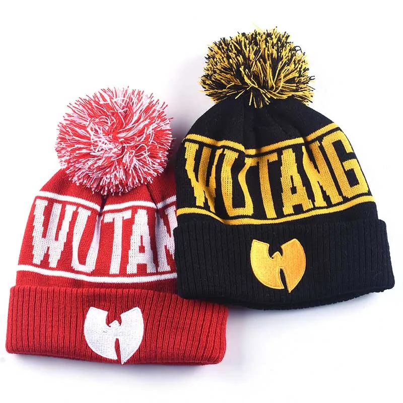 Высококачественная зимняя шапка Wutang с надписью CLAN Musice, вязаная женская шапка Wu Tang в стиле хип-хоп, теплые шапки с помпоном, золотистые шапки