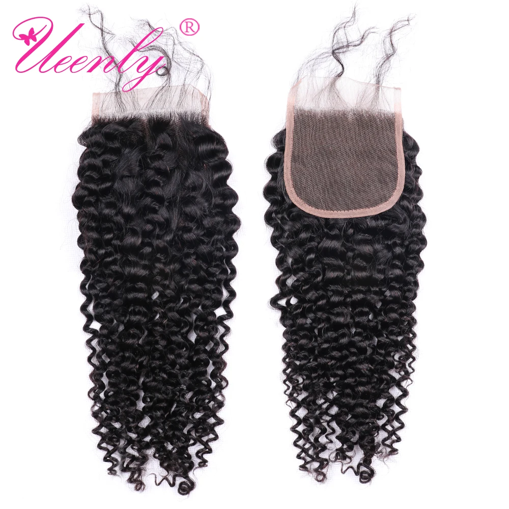 UEENLY Brazilian Kinky Curly Lace Closure 100% Human Hair 4x4 With Baby Remy Natural Color | Шиньоны и парики