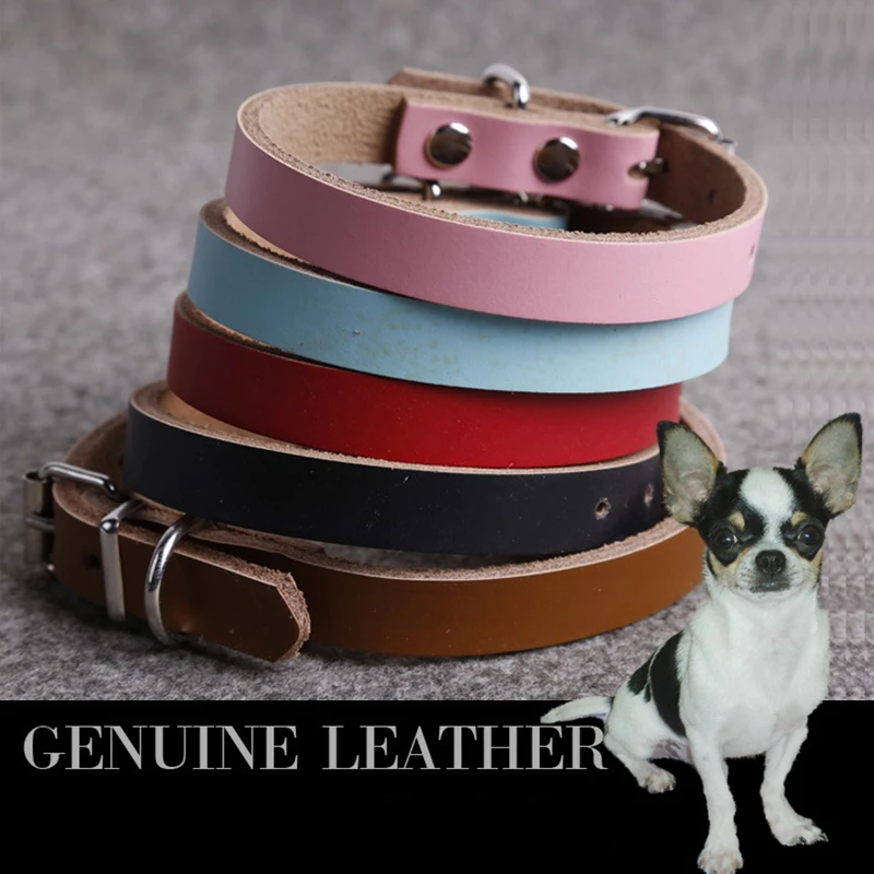 Сплошной цвет натуральная кожа собака воротник простой дизайн ремни для щенка