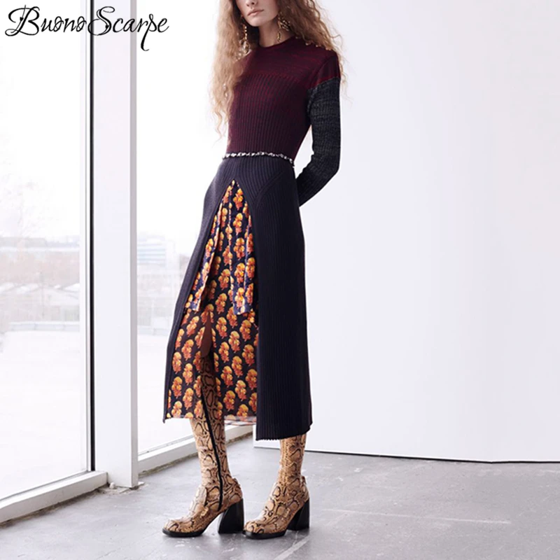 

Buono Scarpe Animal Print Women's Boots Leather Woman Boots Leather Botas Fenimina Snake Print Botas Mujer Chunky Boots Women