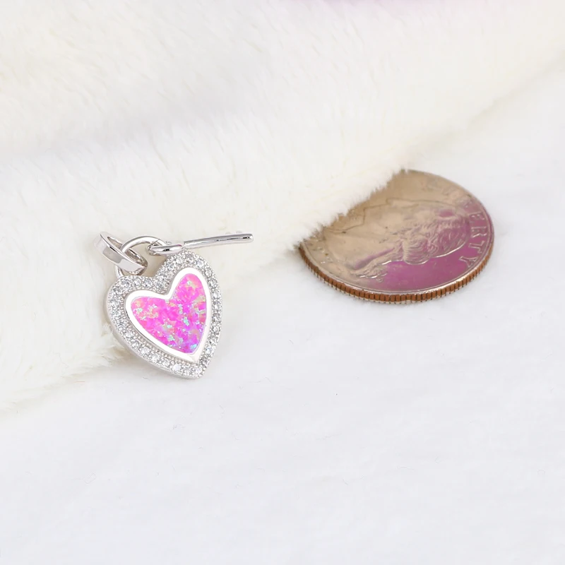 Charming Heart Key Design Stamped Silver High Quality Necklace Pendants Purple Fire Opal Zirconia Fashion Jewelry OP586A | Украшения и