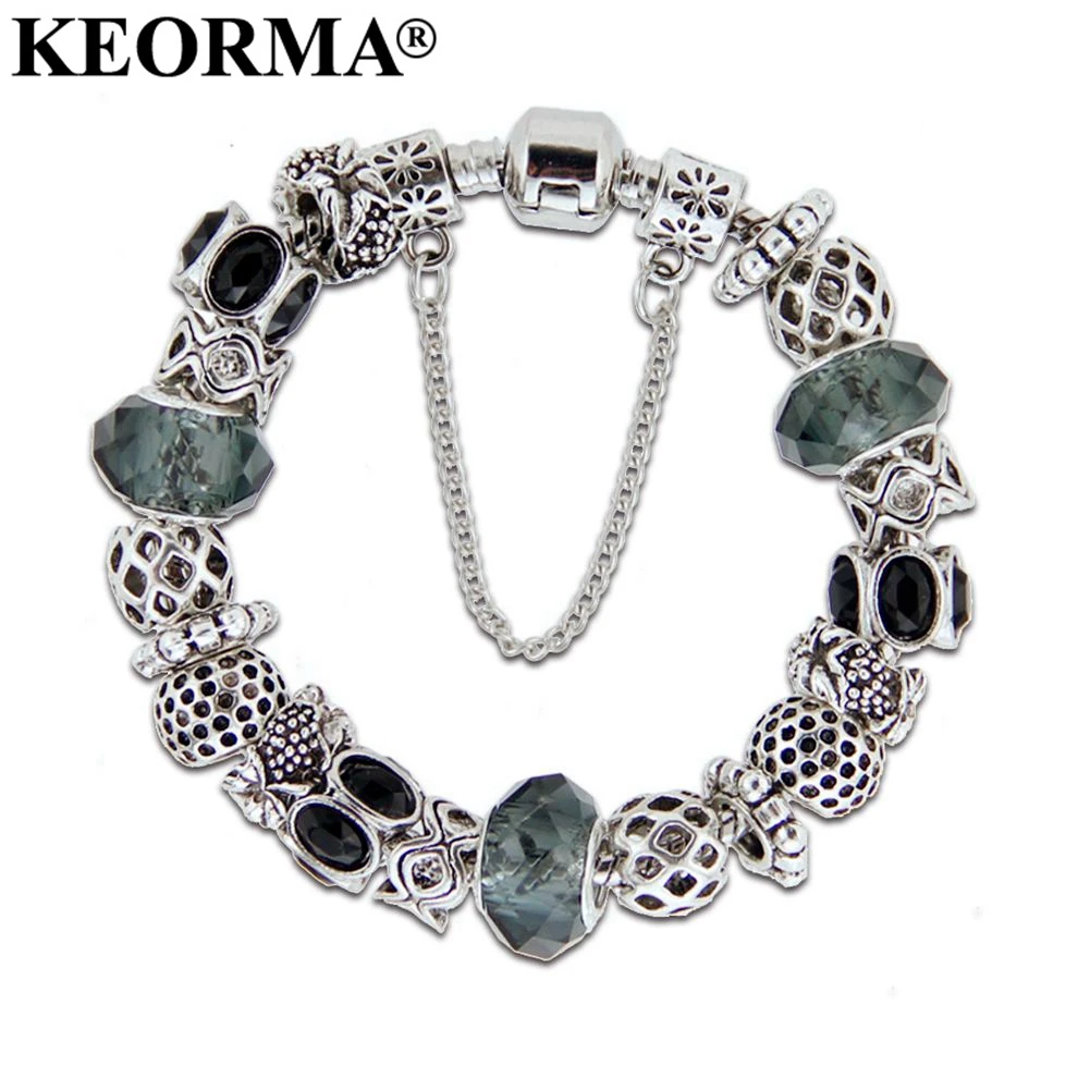 Keorma Новый Европейский Серебряный Цвет серый браслет из бисера Бусины и бисер Fit