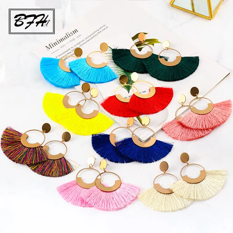 

BFH Bohemian Big Tassel Drop Earrings For Women Lady Female Fringe Handmade Dangle Statement Fashion Woman Earring Jewelry