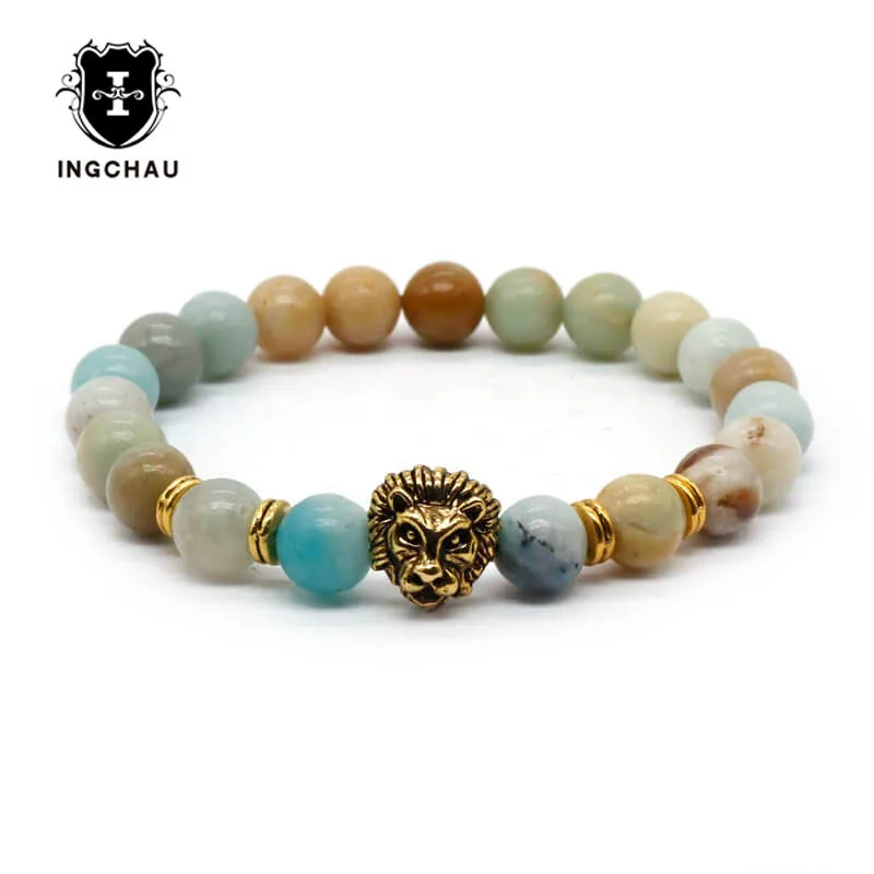 Античное золото-Цвет Будды Leo Lion Head Браслет Из Черной Лавы камень бисером Браслеты для Для мужчин Для женщин браслеты Hombre N4-3