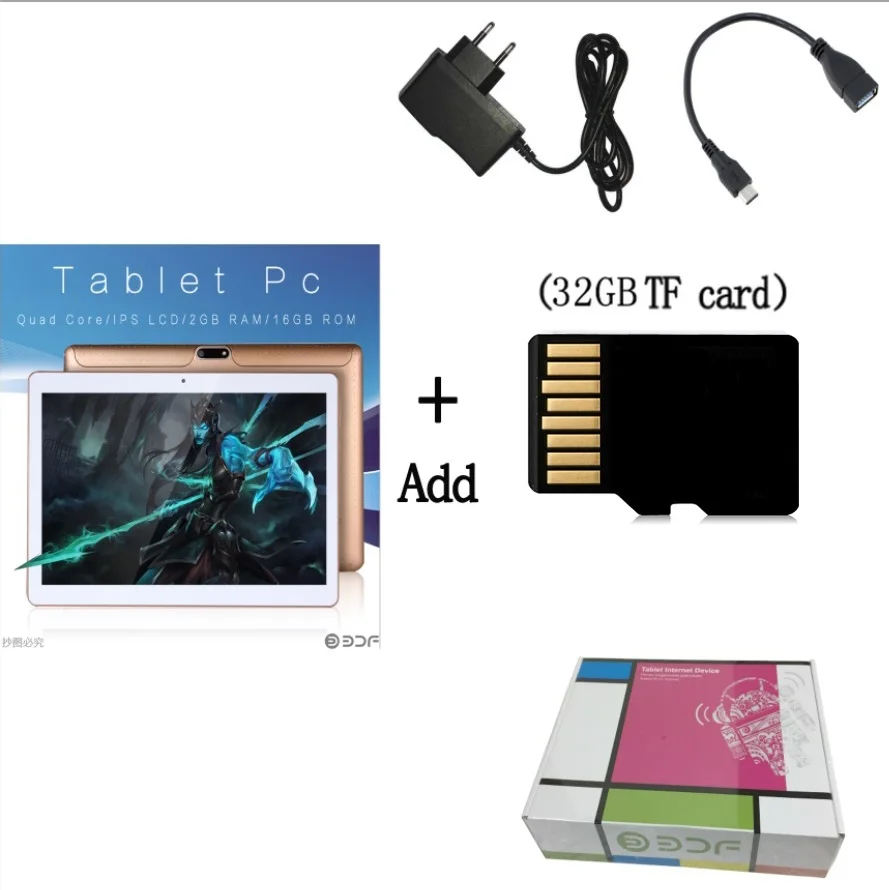Add 32GB TF Card 10 дюймов Android 6,0 планшеты 3G Телефонный звонок ПК планшет четырехъядерный 2G+ 16G WiFi планшет с GPS на базе Android Pc 7 8 9 10,1 ноутбук - Комплект: Add 32GB TF Card