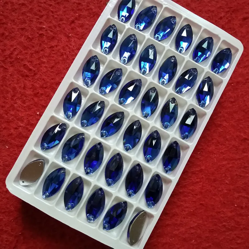 Sapphire TopStone все размеры цвета Navette пришивные стразы 6x12 7x15 9x18 мм Пришивные стеклянные хрустальные камни - Цвет: Sapphire