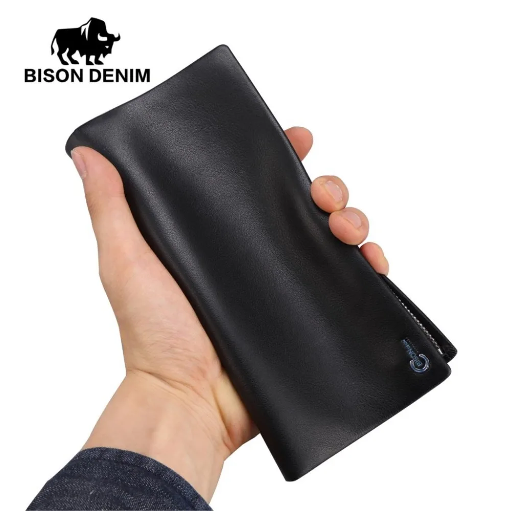 BISON DENIM роскошные мужские кошельки из натуральной кожи длинный деловой