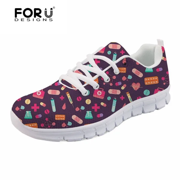FORUDESIGNS/женские кроссовки для медсестры; Повседневная прогулочная обувь для девочек с милым фиолетовым принтом; обувь на плоской подошве для студентов; Zapatos tenis feminino - Цвет: H10009AQ