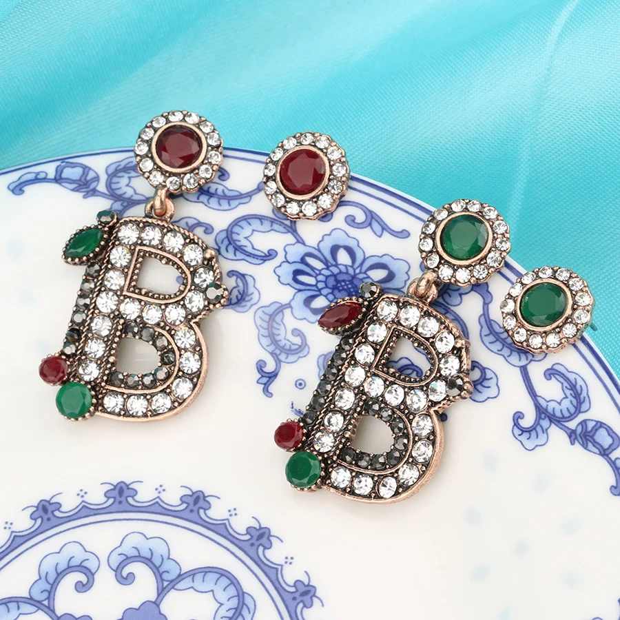 Kinel 2017 New Vintage Turkish Earrings For Women Antique Gold Color Letter B Asymmetry Drop Earring India Style Jewelry | Украшения и
