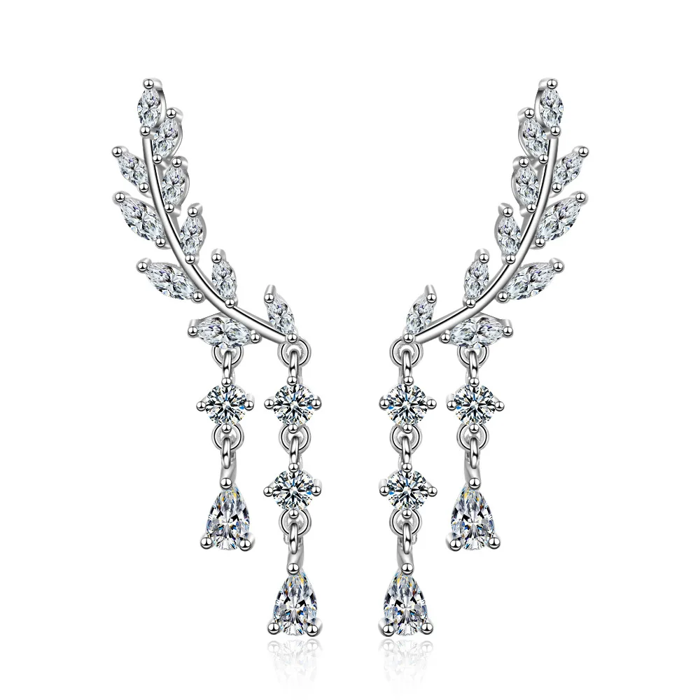 

New Arrival Charming 925 Sterling Silver Zircon Wing Water Drop Long Tassel Earrings For Women Jewelry Birthday Gift