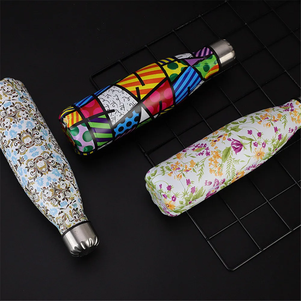 С цветочным принтом бутылка для воды с двойными стенками из нержавеющей стали