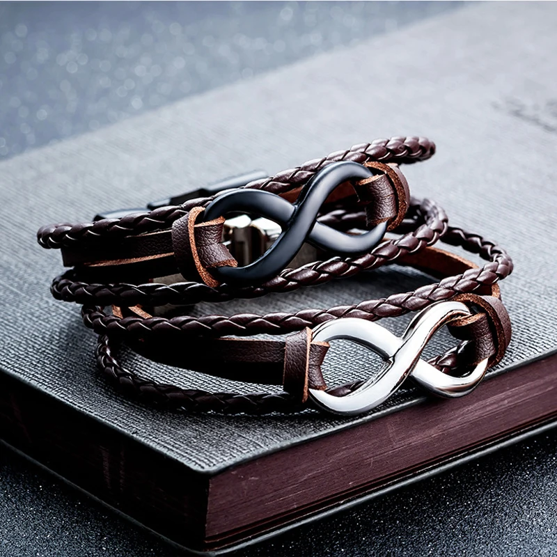 Новые модные браслеты Infinity Кожаная оплетка ювелирные изделия для друга отца