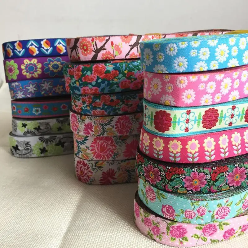 5/8 '(16 mmx5yards) цветки сливы тюльпаны розы тканые полиэстер Жаккардовая лента собака цепи аксессуары для ванной комнаты с ловкость для ошейник для собак