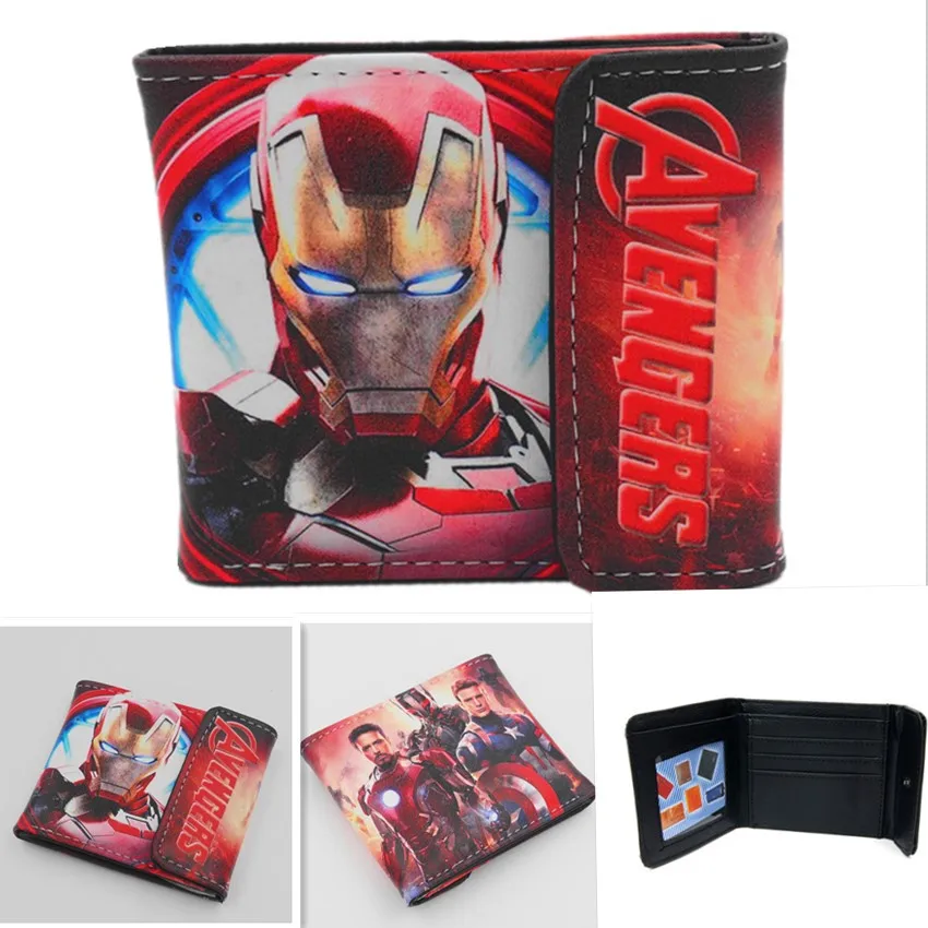 Marvel Мстители эндгейм Железный Человек Pu короткий кошелек для мальчиков и девочек мужской двойные кнопки держатель для кредитных карт с фотографиями держателя слоев кожи 3D печати кошелек - Цвет: B