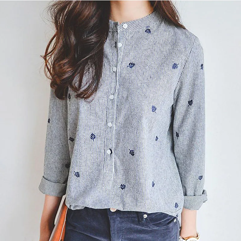 Женская блузка с длинным рукавом и вышивкой в полоску|long sleeve women shirt|blouse longembroidery