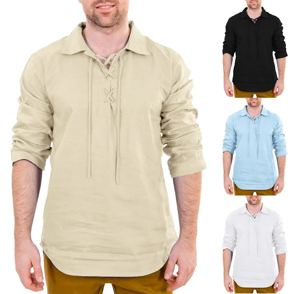camiseta hombre, Мужская мешковатая рубашка из хлопка и льна с длинным рукавом, Ретро стиль, туника, топы, блузки, camisa social masculina