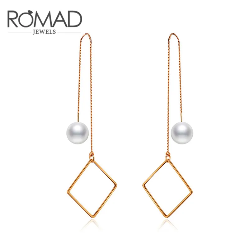 Корейская мода длинные серьги-цепочки с жемчугом квадратный сережки-подвески