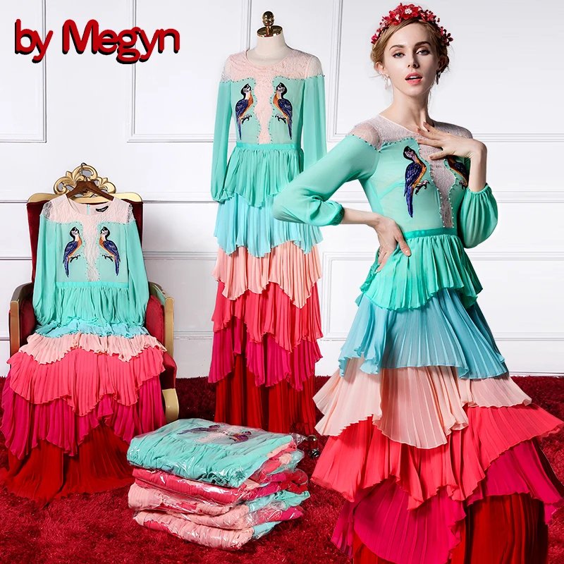 Женское длинное вечернее платье Megyn разноцветное макси с длинным рукавом и