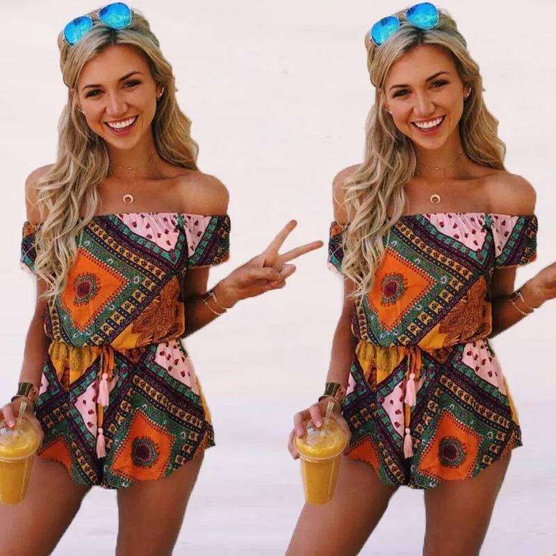 Одно слово для груди комбинезон Женская печатных моды обратно сексуальные