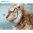 Рамка SDOYUNO с изображением снежных тигров, животных, искусство, акриловая краска по номерам, уникальный подарок для домашнего декора, 40x50 см, искусства