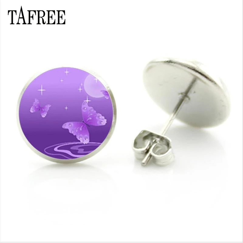 TAFREE Весенние фиолетовые серьги в форме бабочки серебряного цвета красивые для