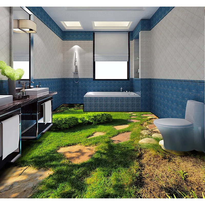 Ванная комната на заказ 3D зеленая газон наклейка пол фотообои обои носить