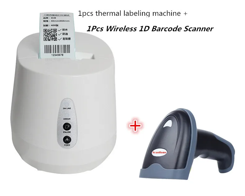 1 шт. беспроводной сканер + принтер для тепловой печати штрихкодов ярлыков стикер
